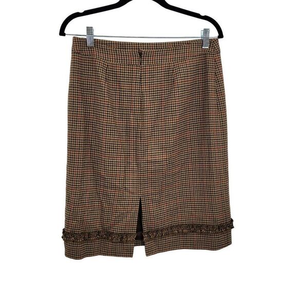 Vintage 80s Casual Corner Skirt Wool Houndstooth Plaid Tea Length Tan 10 Western - Picture 8 of 15